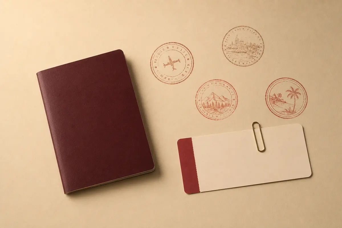 Passport, entry stamps and a boarding pass representing UK student visa advisory