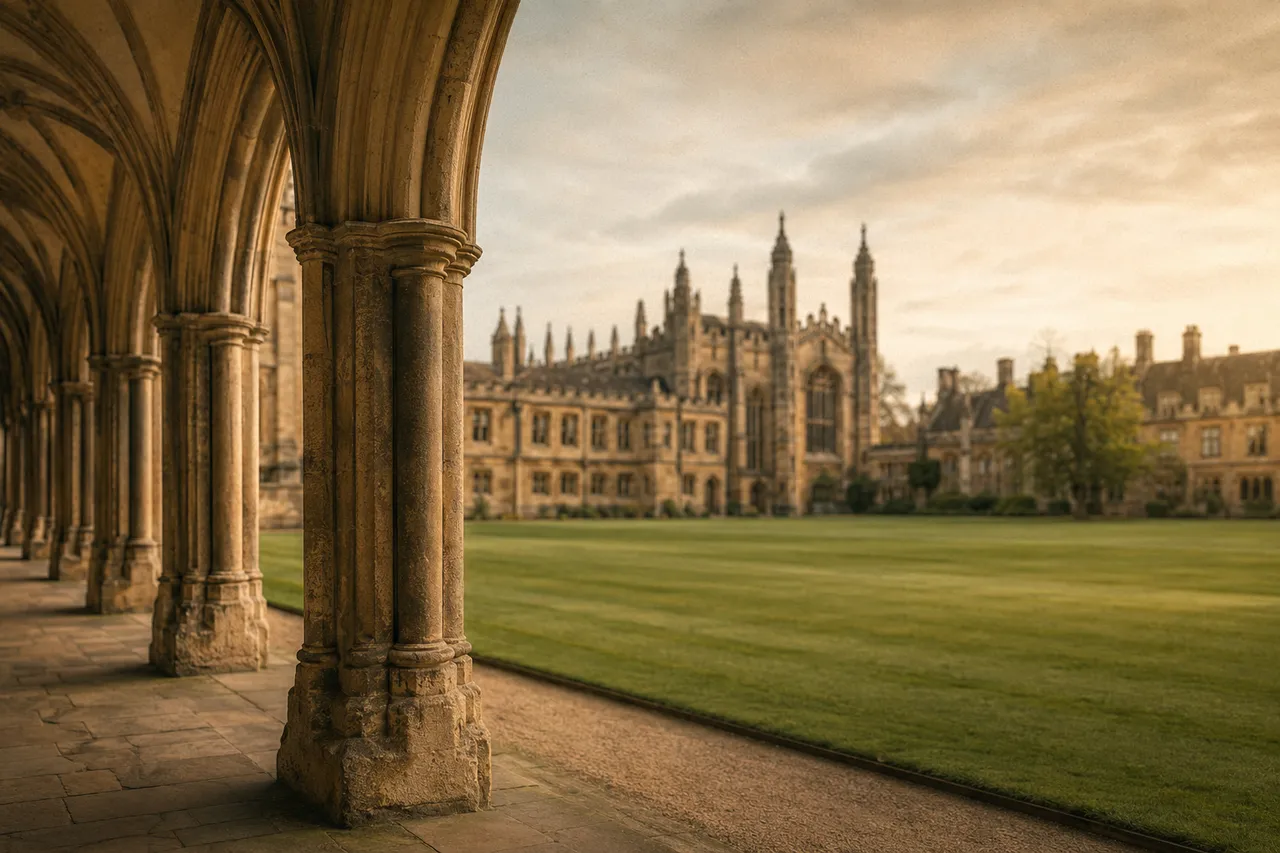 Cloister and quadrangle of a historic UK university campus